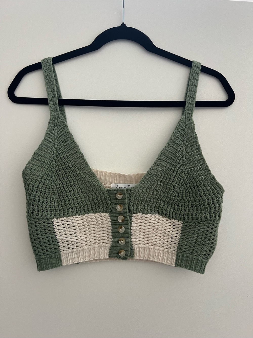 Emory Park Sage Green Cream Crochet Knit Crop Top M
